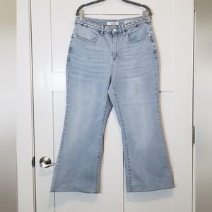 Judy Blue Wide Leg High Waisted Lightwash Denim Blue Jeans Braided Waist 32